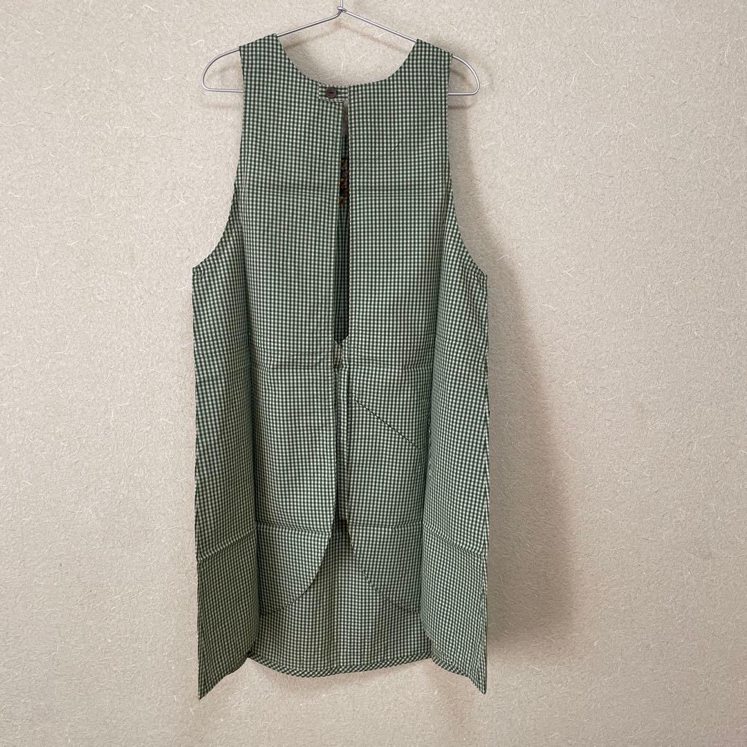 新品★マタノアツコ★エプロン★花が咲いたよ★グリーン★日本製★ギンガム★刺繍