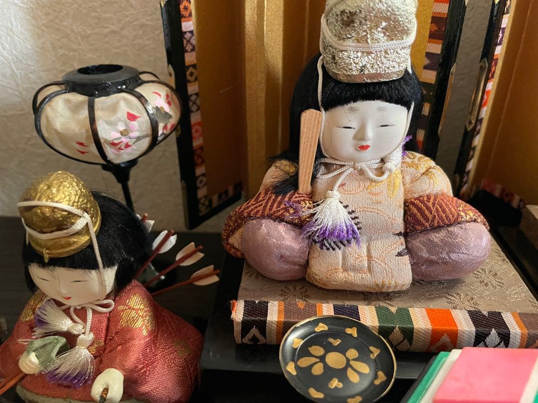 レトロ　アンティーク木目込十五人飾り　コンパクトサイズ雛人形　清峯作