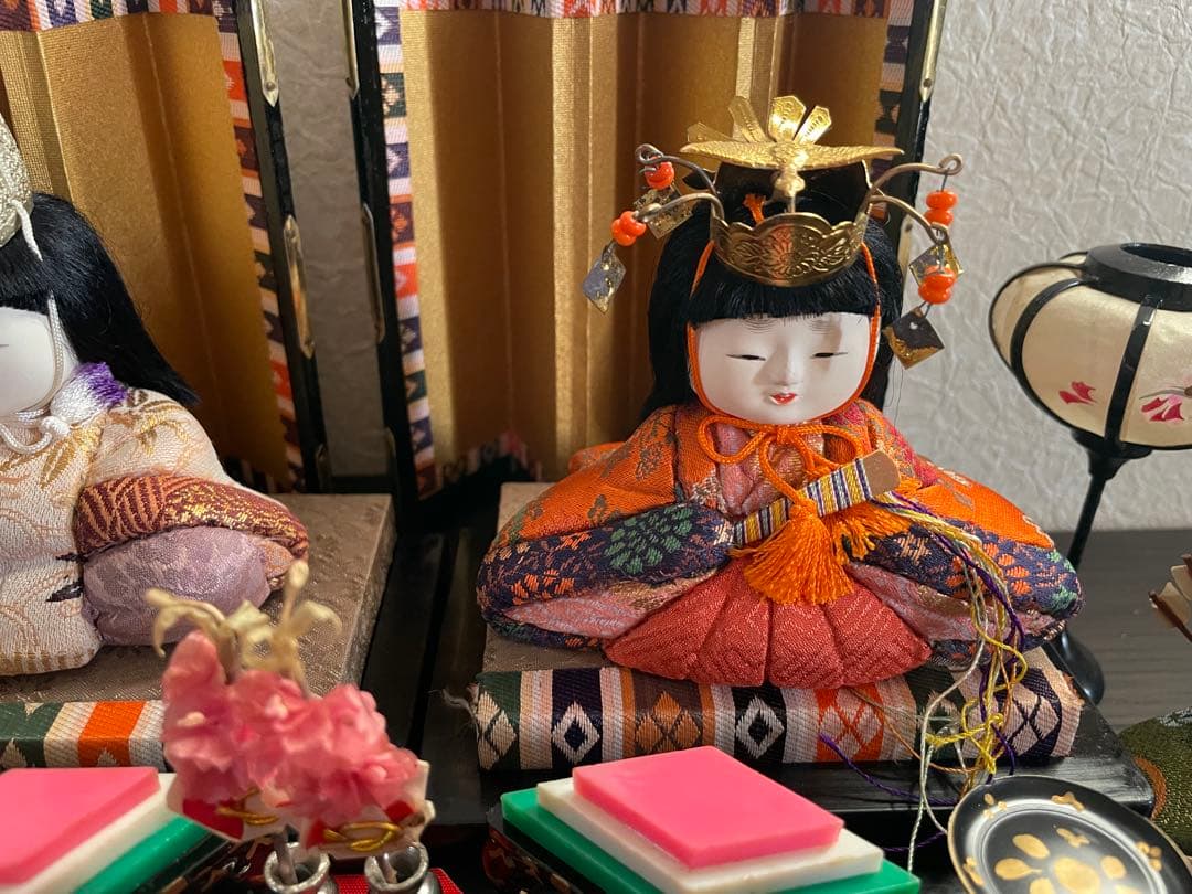 レトロ　アンティーク木目込十五人飾り　コンパクトサイズ雛人形　清峯作