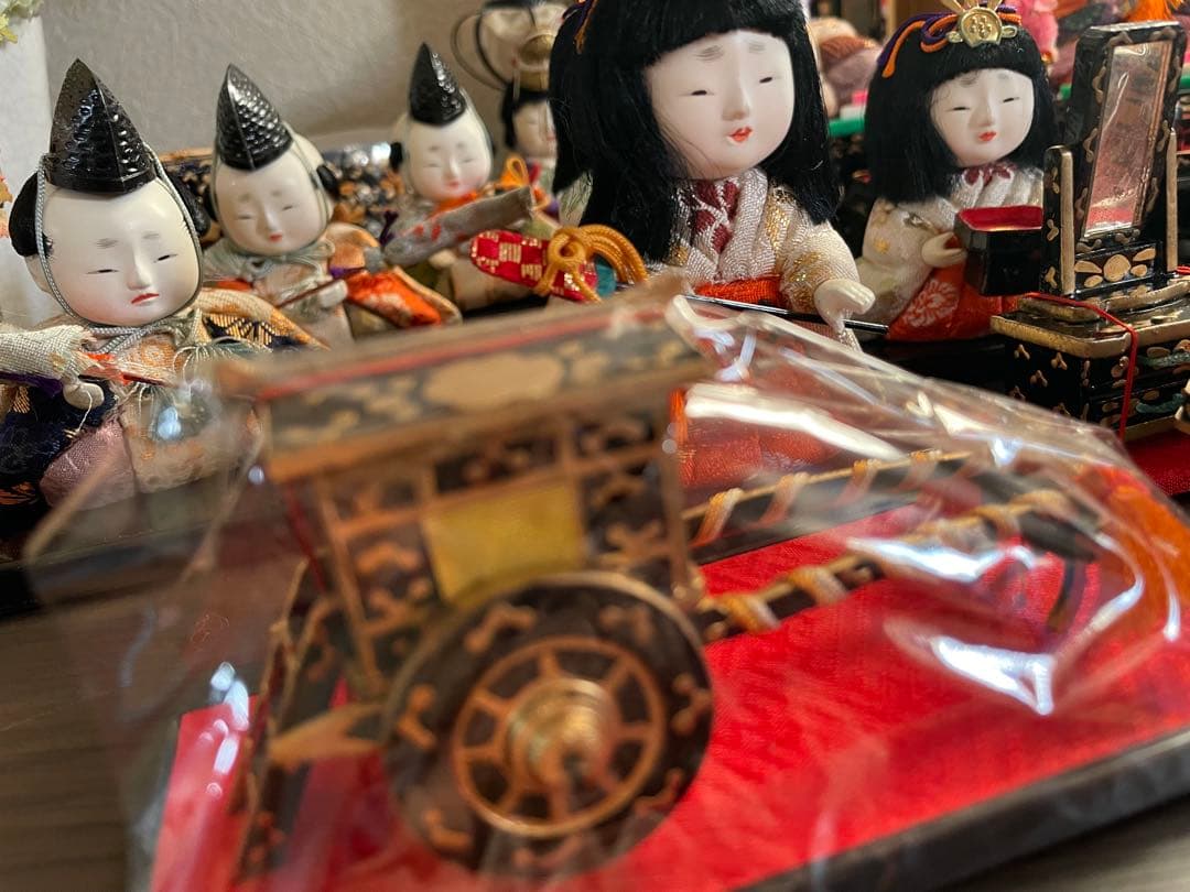 レトロ　アンティーク木目込十五人飾り　コンパクトサイズ雛人形　清峯作