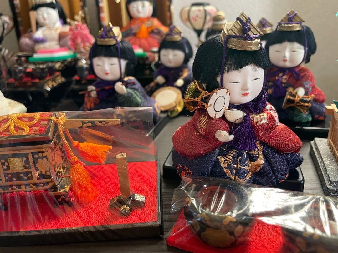 レトロ　アンティーク木目込十五人飾り　コンパクトサイズ雛人形　清峯作