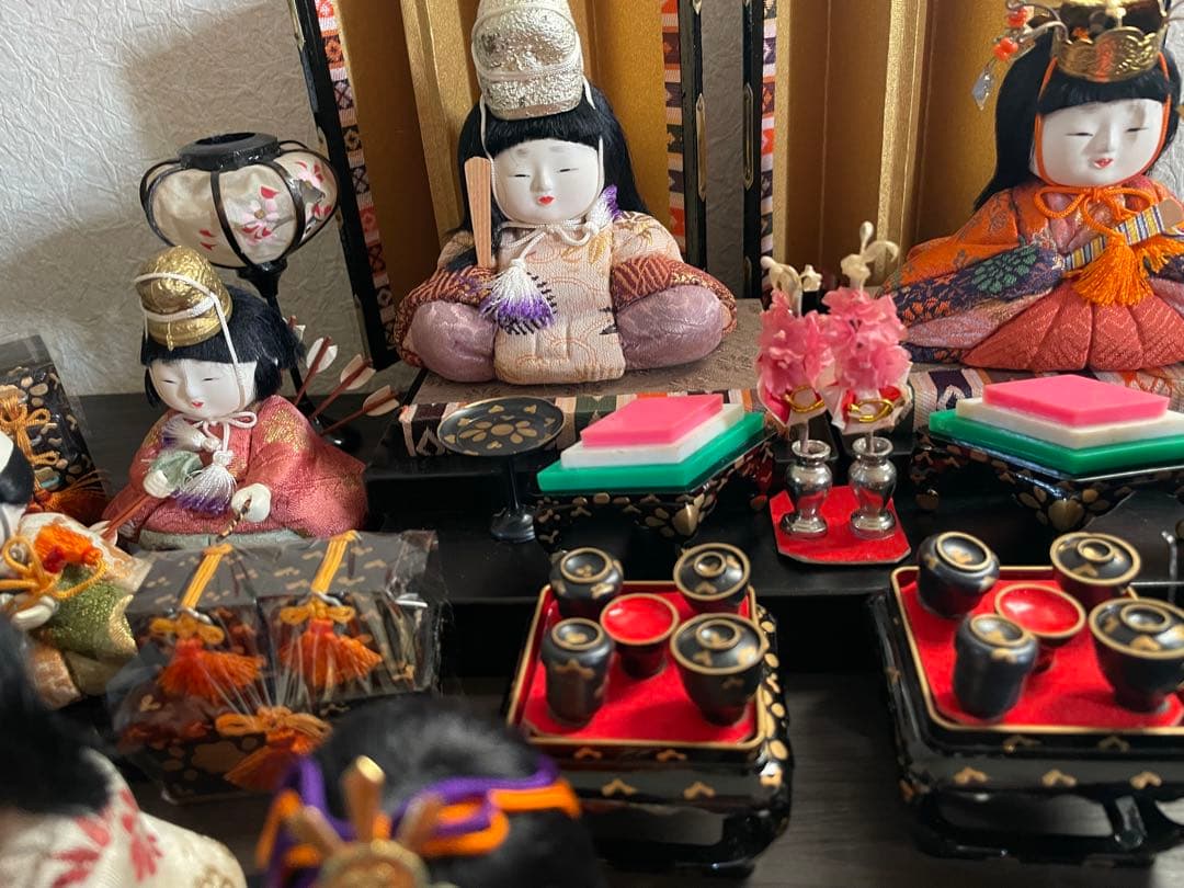 レトロ　アンティーク木目込十五人飾り　コンパクトサイズ雛人形　清峯作