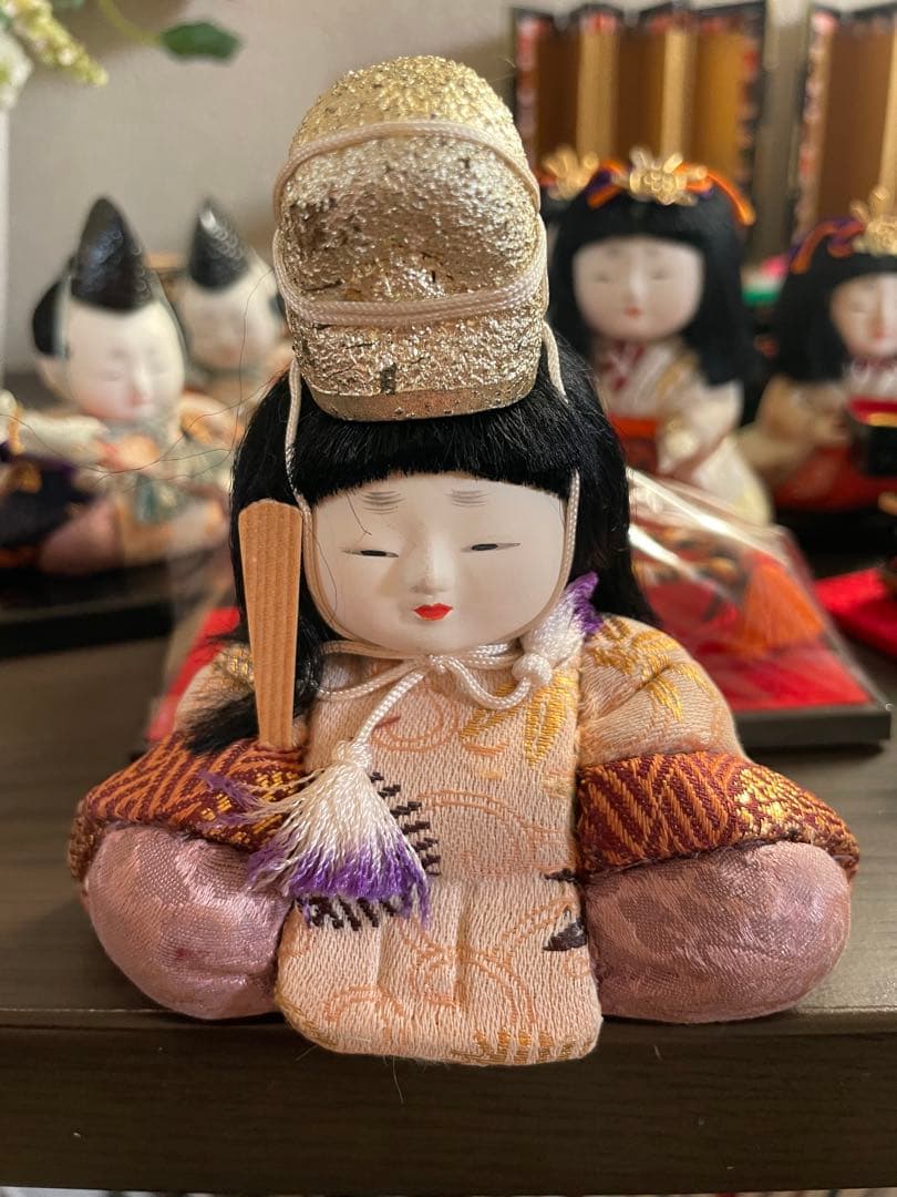 レトロ　アンティーク木目込十五人飾り　コンパクトサイズ雛人形　清峯作