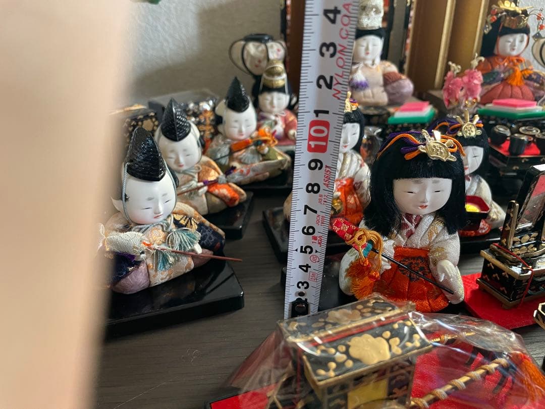 レトロ　アンティーク木目込十五人飾り　コンパクトサイズ雛人形　清峯作