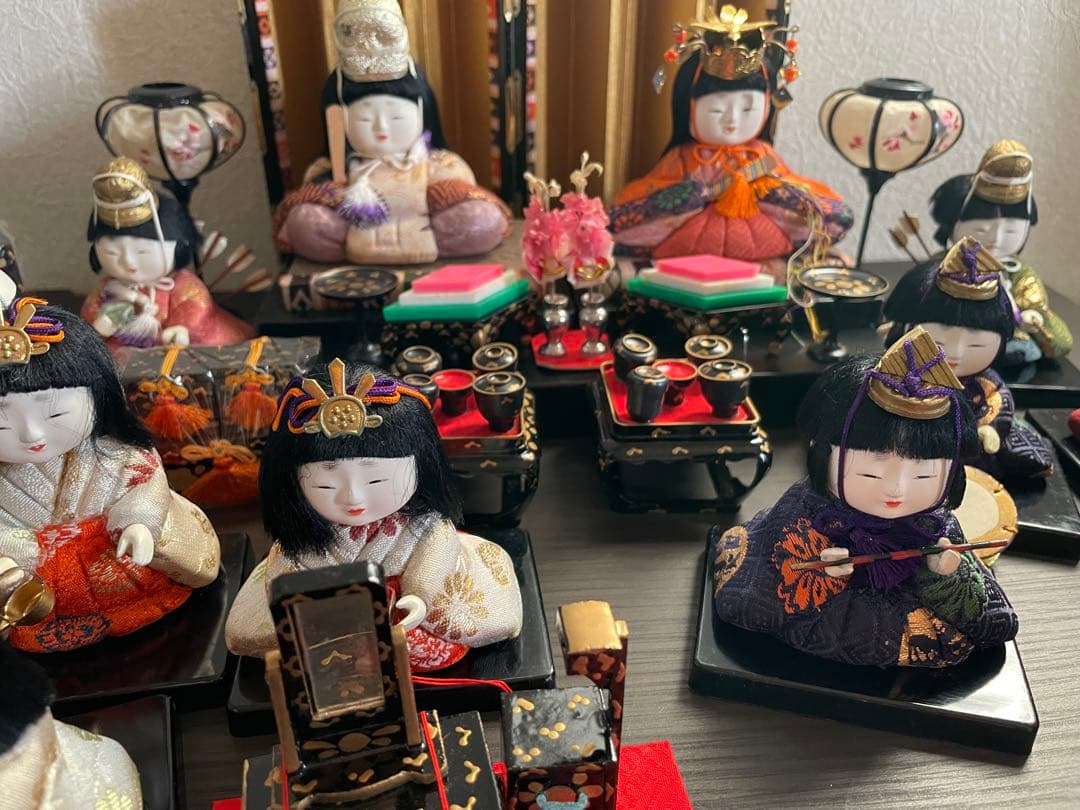 レトロ　アンティーク木目込十五人飾り　コンパクトサイズ雛人形　清峯作