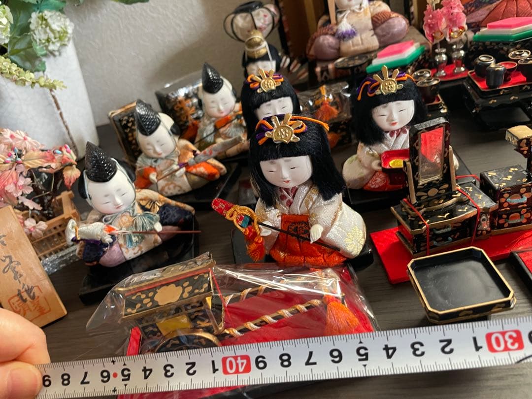 レトロ　アンティーク木目込十五人飾り　コンパクトサイズ雛人形　清峯作