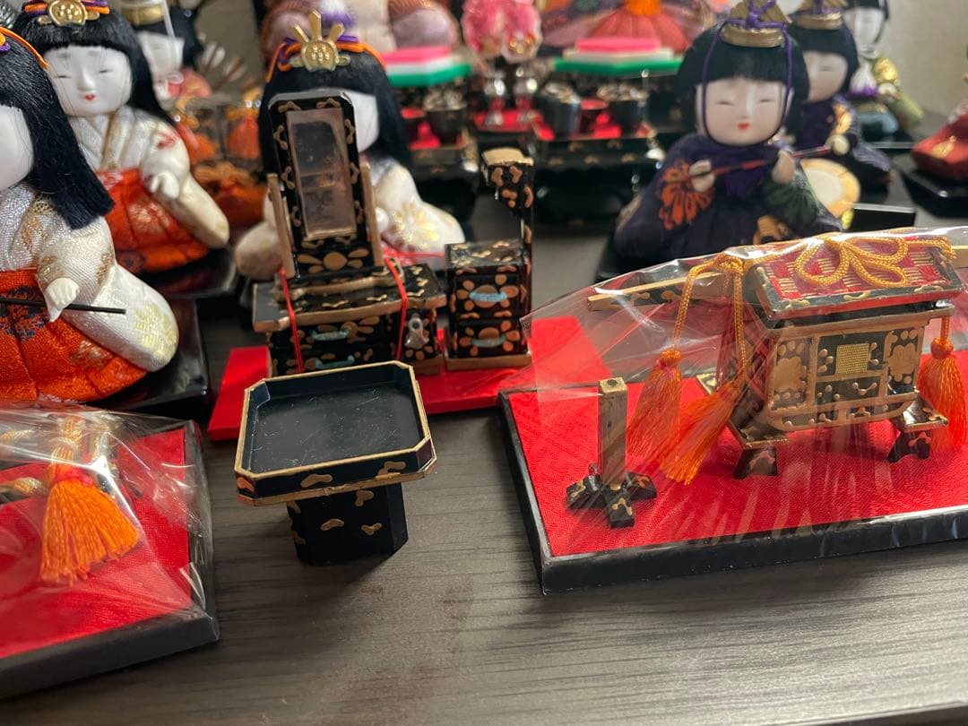 レトロ　アンティーク木目込十五人飾り　コンパクトサイズ雛人形　清峯作