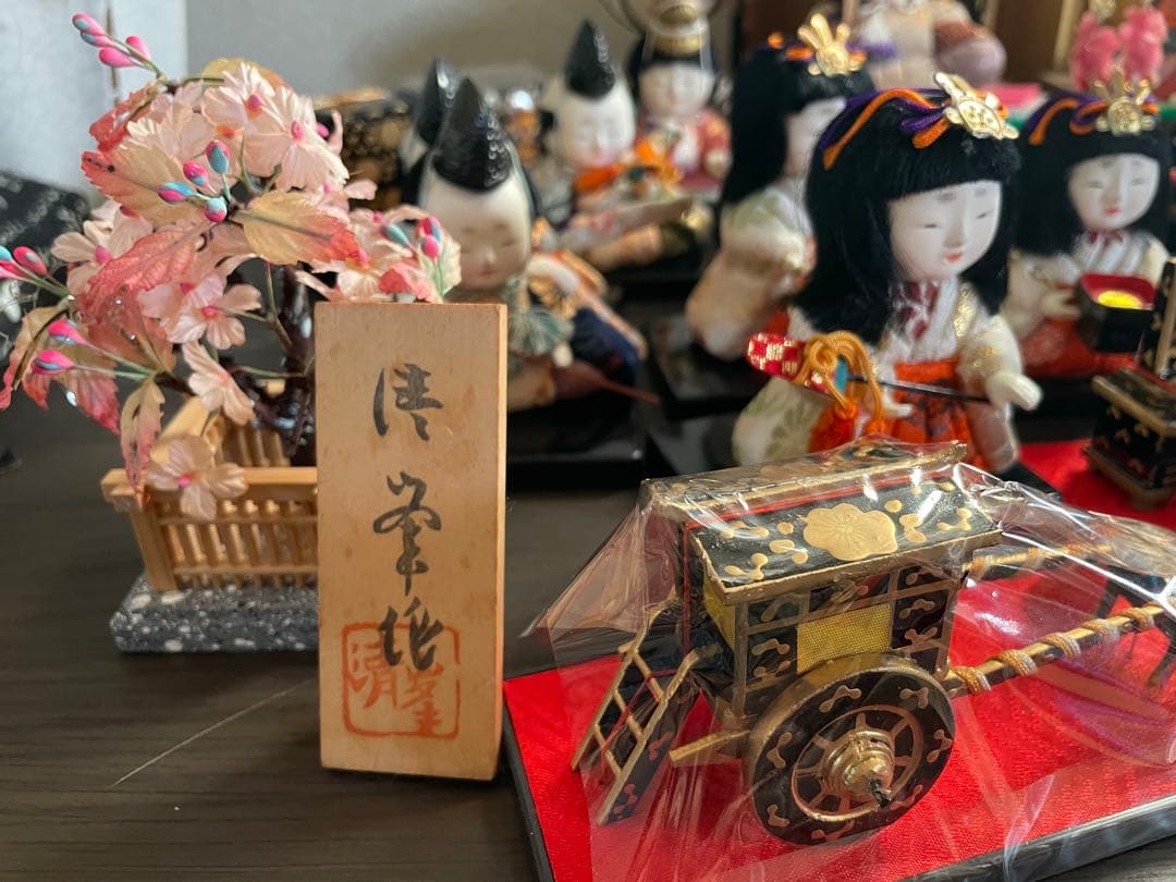 レトロ　アンティーク木目込十五人飾り　コンパクトサイズ雛人形　清峯作