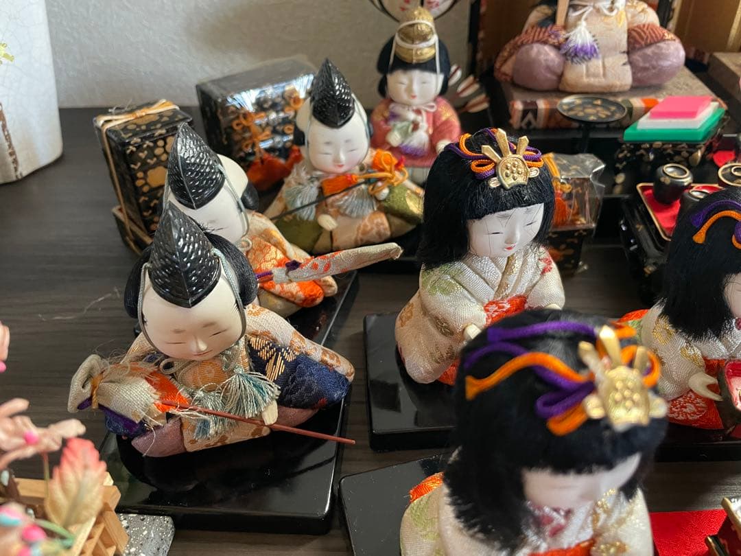 レトロ　アンティーク木目込十五人飾り　コンパクトサイズ雛人形　清峯作