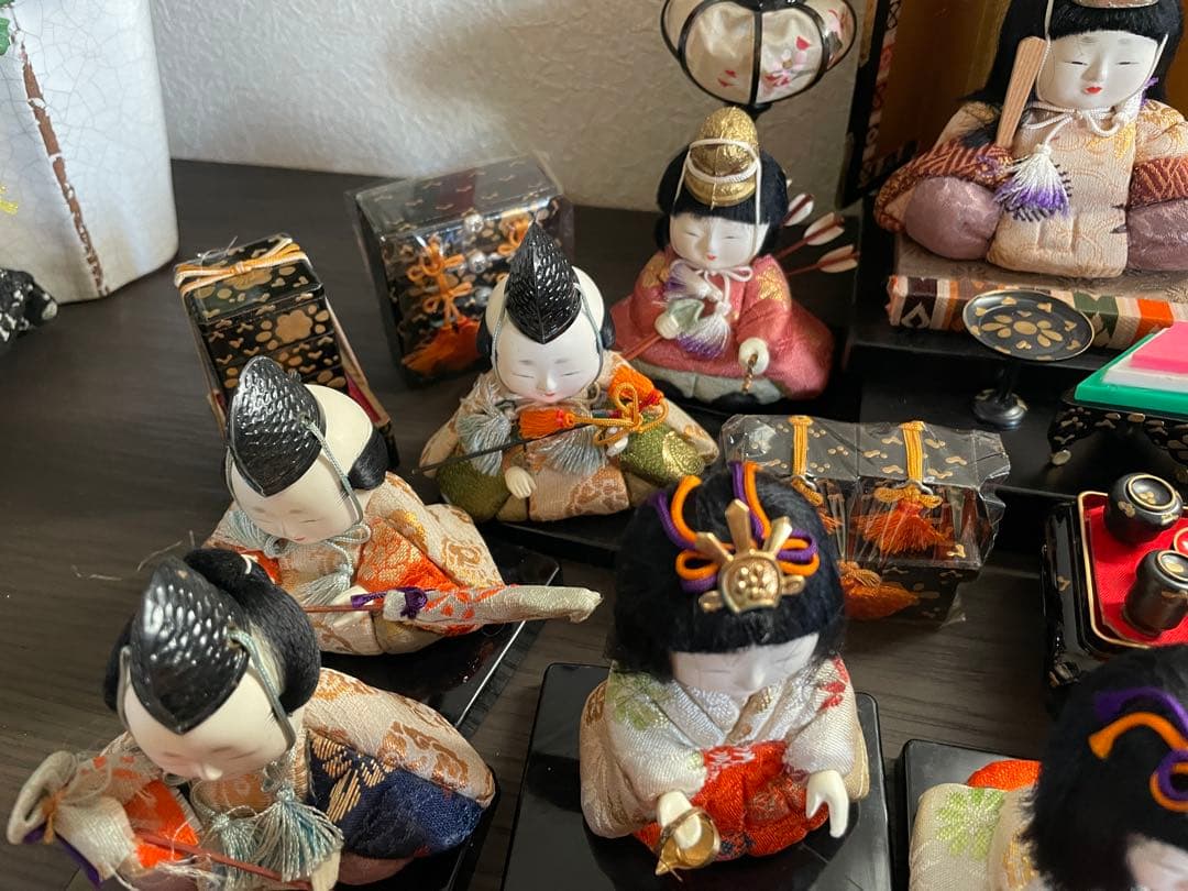 レトロ　アンティーク木目込十五人飾り　コンパクトサイズ雛人形　清峯作