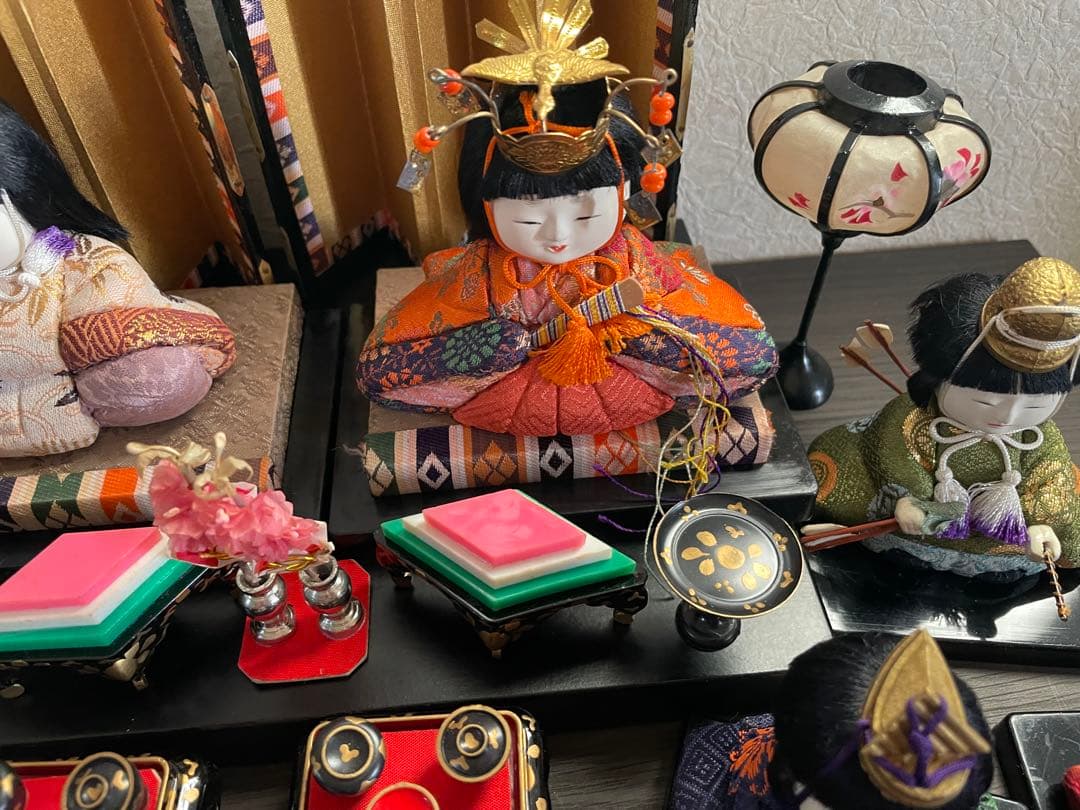 レトロ　アンティーク木目込十五人飾り　コンパクトサイズ雛人形　清峯作