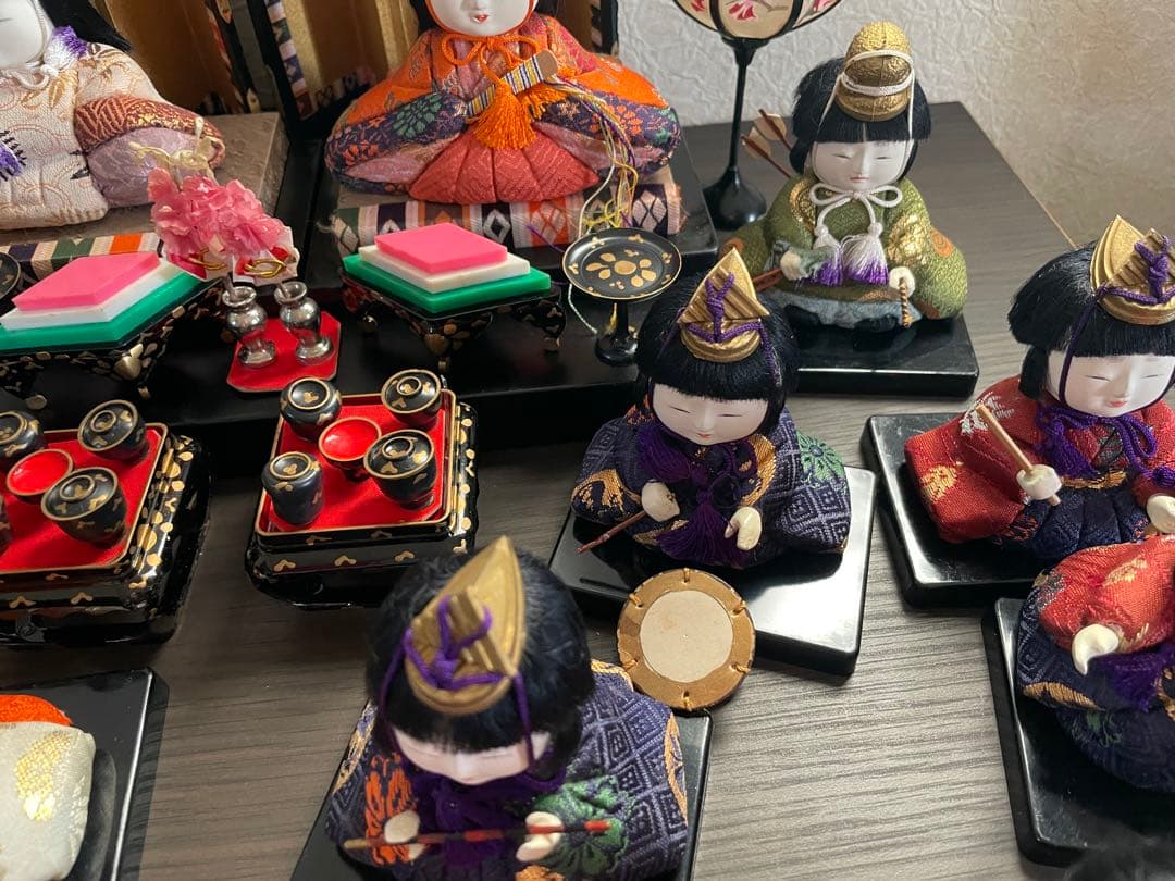 レトロ　アンティーク木目込十五人飾り　コンパクトサイズ雛人形　清峯作