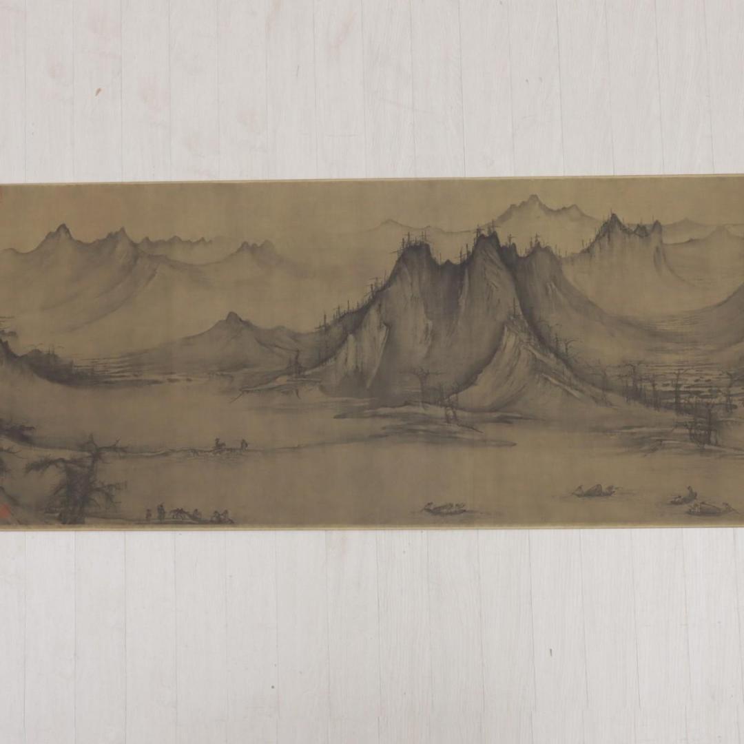 宋　許道寧 「漁舟唱晩図」 絹本 共箱 二玄社　国立故宮博物院蔵