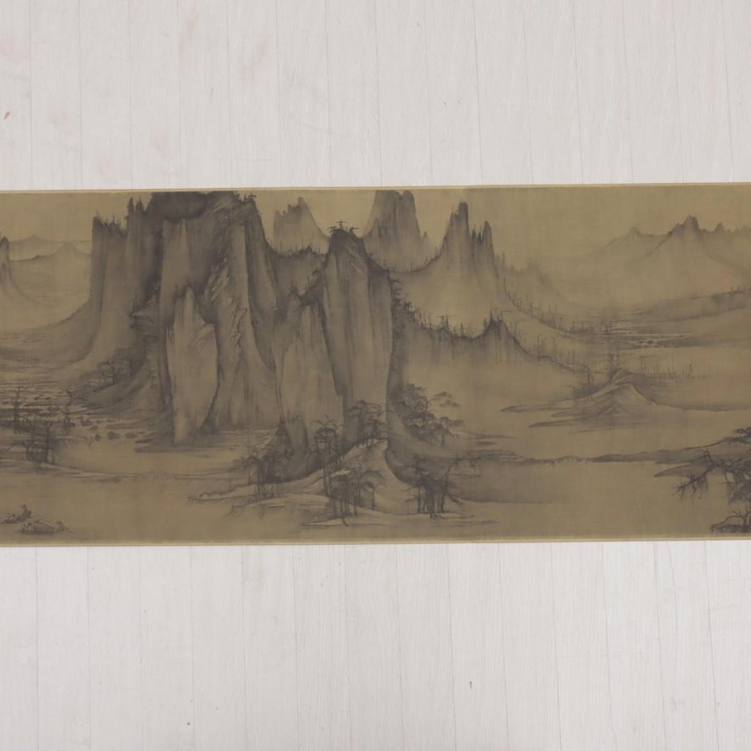 宋　許道寧 「漁舟唱晩図」 絹本 共箱 二玄社　国立故宮博物院蔵