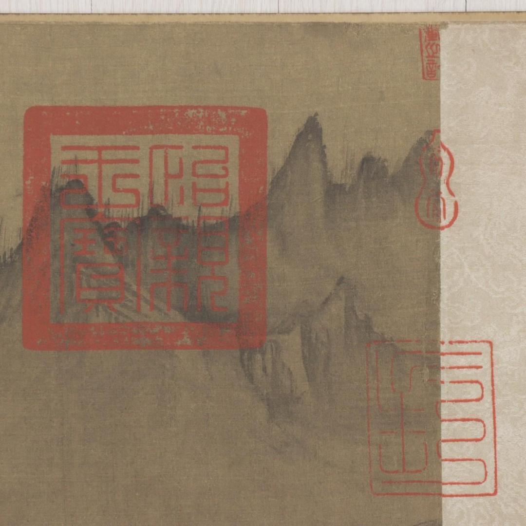 宋　許道寧 「漁舟唱晩図」 絹本 共箱 二玄社　国立故宮博物院蔵