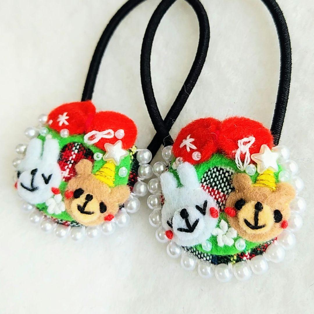 クリスマスリース3センチくるみボタンヘアゴム2点セット
