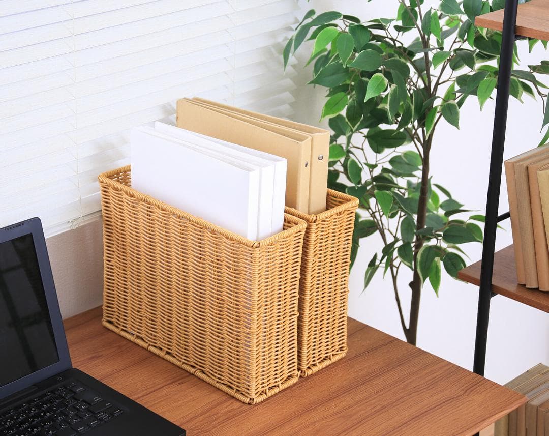 洗える隙間収納 ファイルケース4個セット　書類入れ　ラタン調