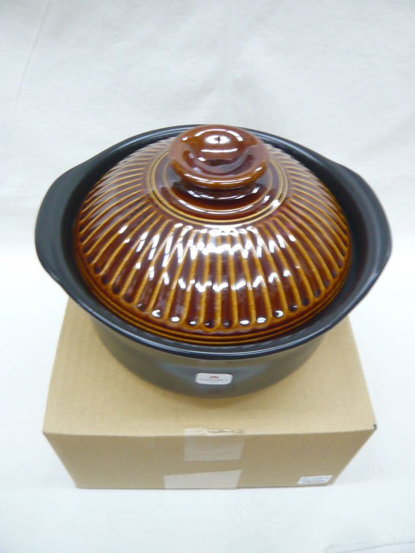 『萬古焼 KIKKA 二重蓋使用の5合炊きご飯釜 飴釉』ガス用