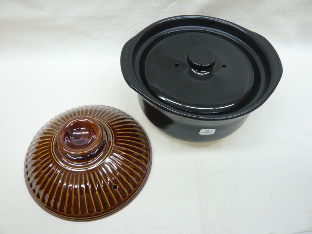 『萬古焼 KIKKA 二重蓋使用の5合炊きご飯釜 飴釉』ガス用