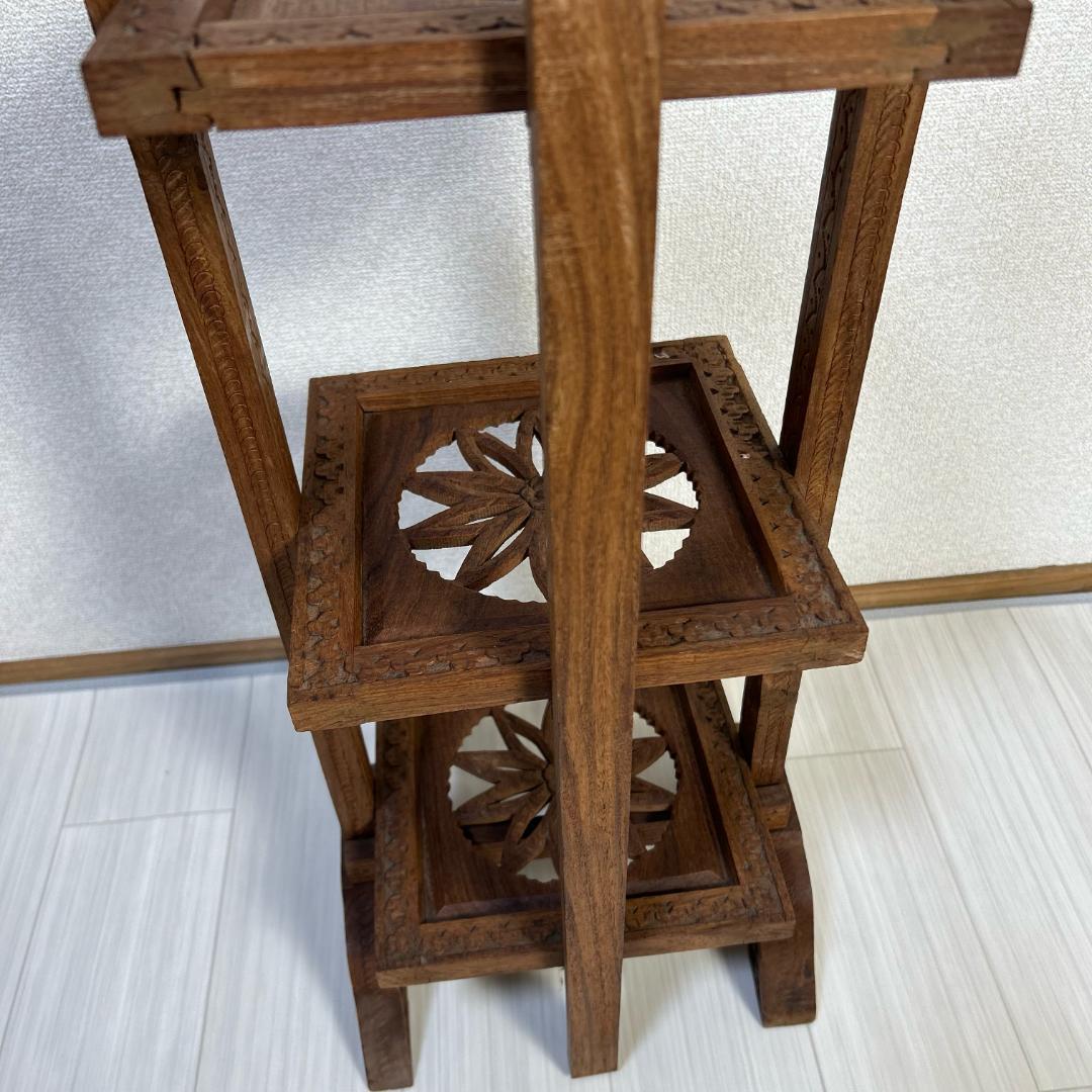 ケーキスタンド　木製　3段　アンティーク　昭和レトロ　サイドテーブル　飾り棚