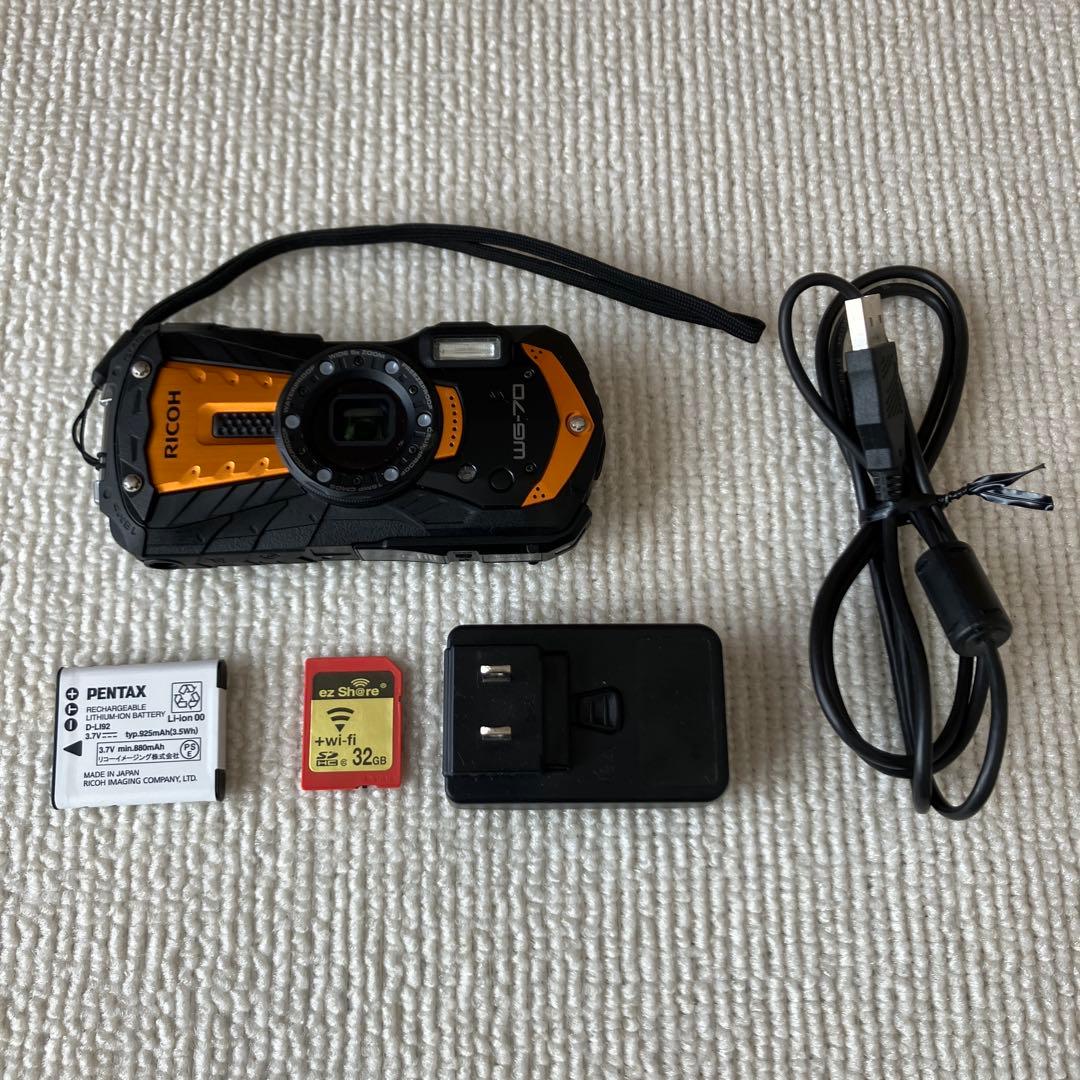 RICOH WG-70 オレンジ 本格防水耐衝撃デジカメ ez Share付き