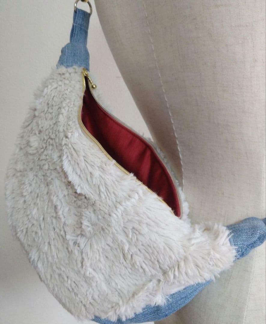 現品限り♡ファー×デニム生地 ラウンドショルダーバッグ ファーバッグ