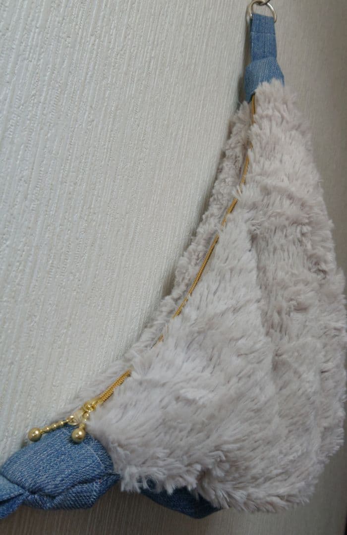 現品限り♡ファー×デニム生地 ラウンドショルダーバッグ ファーバッグ