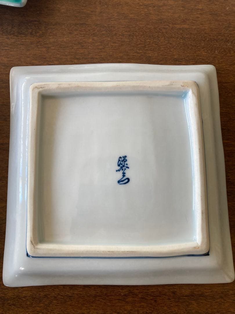 有田焼　源右衛門窯　青彩菊絵銘銘皿 5枚セット共箱付き