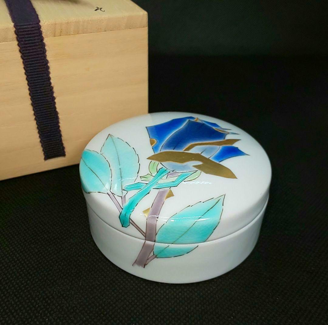 【未使用】山岸大成 九谷焼 色絵薔薇 ボンボニエール 陶箱 小物入れ