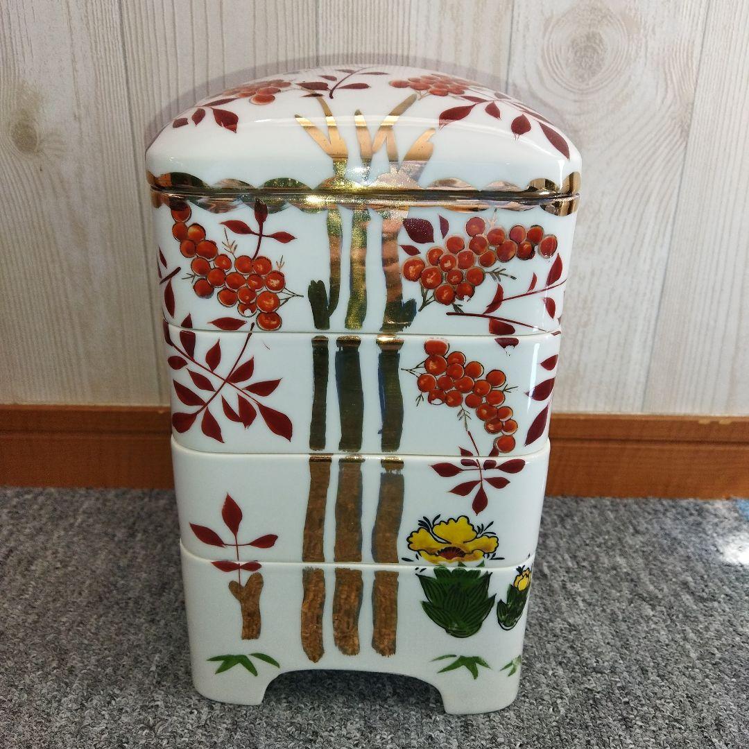 【ほぼ未使用】重箱4段　陶器　お正月用品　レトロ　骨董品