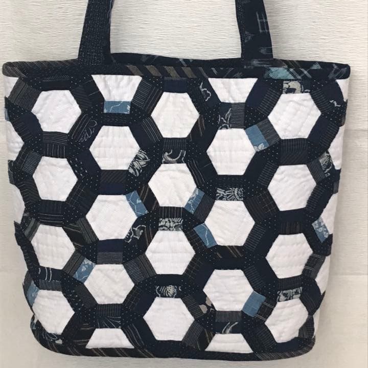 ハンドメイド　パッチワーク　リメイク　トートバッグ　古布　絣　藍染