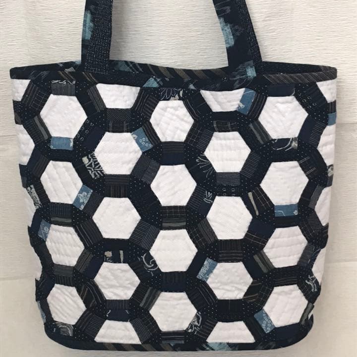 ハンドメイド　パッチワーク　リメイク　トートバッグ　古布　絣　藍染