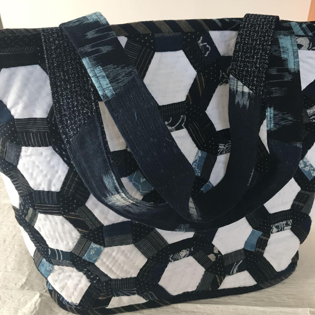 ハンドメイド　パッチワーク　リメイク　トートバッグ　古布　絣　藍染