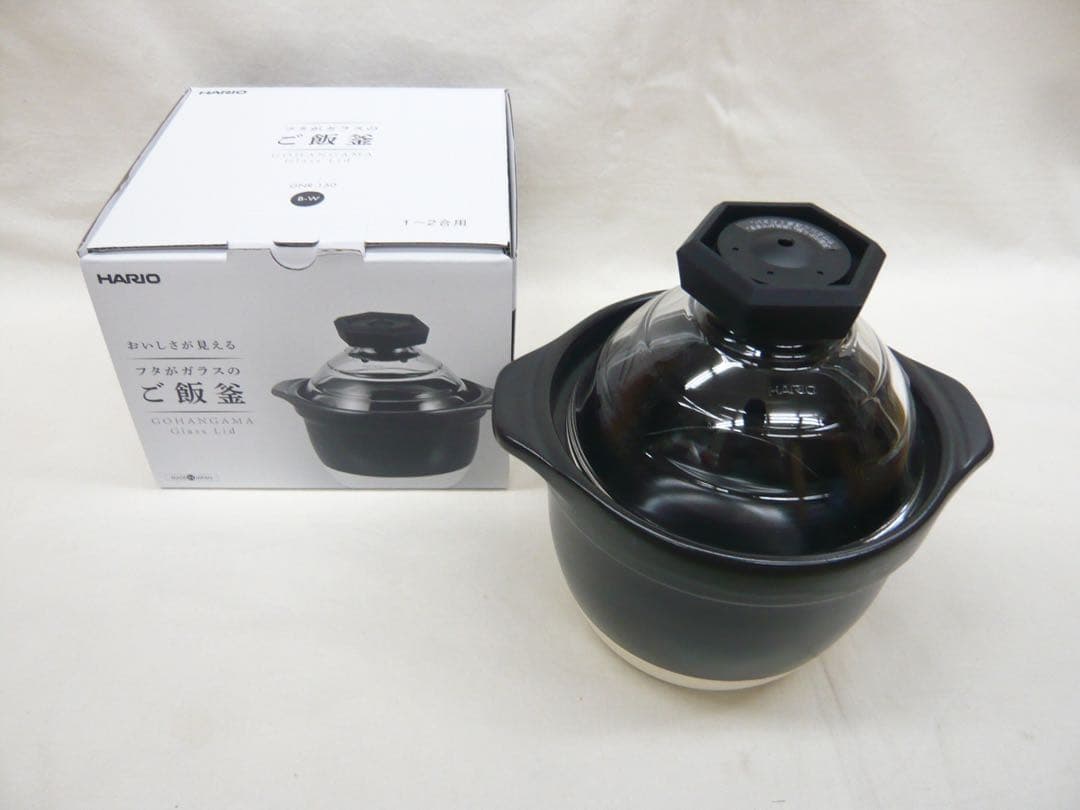 『ハリオ フタがガラスのご飯釜 1~２合用』ガス用 火加減調整不要 音でお知らせ