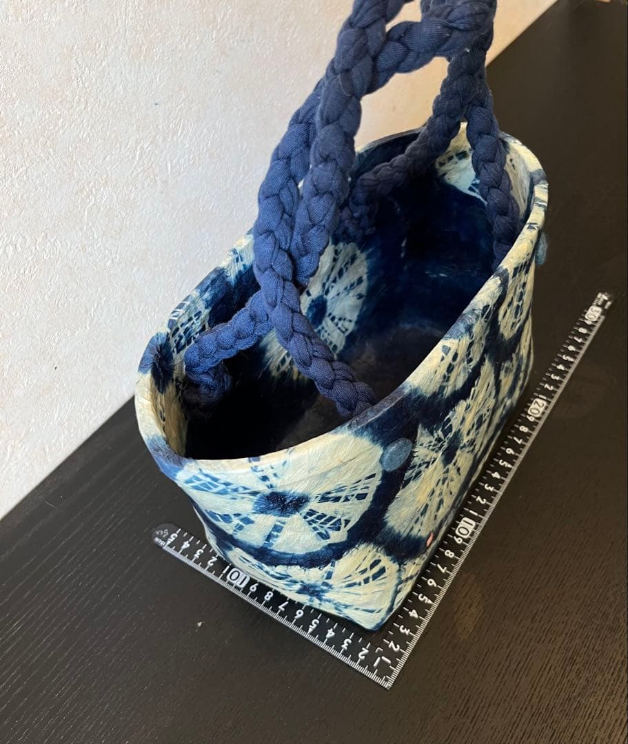 藍染和紙の一閑張りかごバッグ