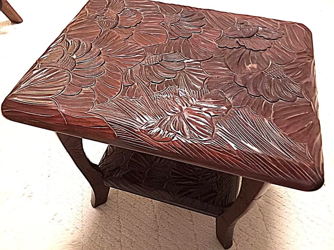 超美品一点もの・組立式日光彫り/飾り&花台/植物文様~昭和初期！機能美＆造形美