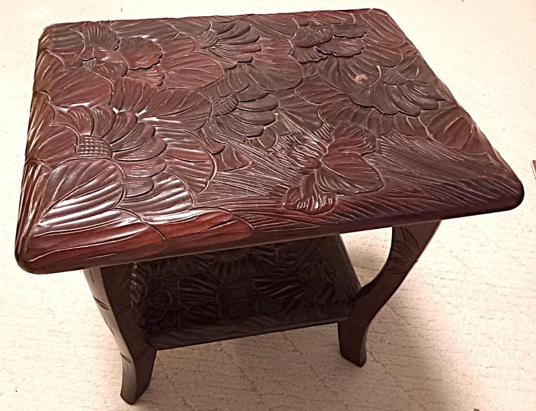 超美品一点もの・組立式日光彫り/飾り&花台/植物文様~昭和初期！機能美＆造形美