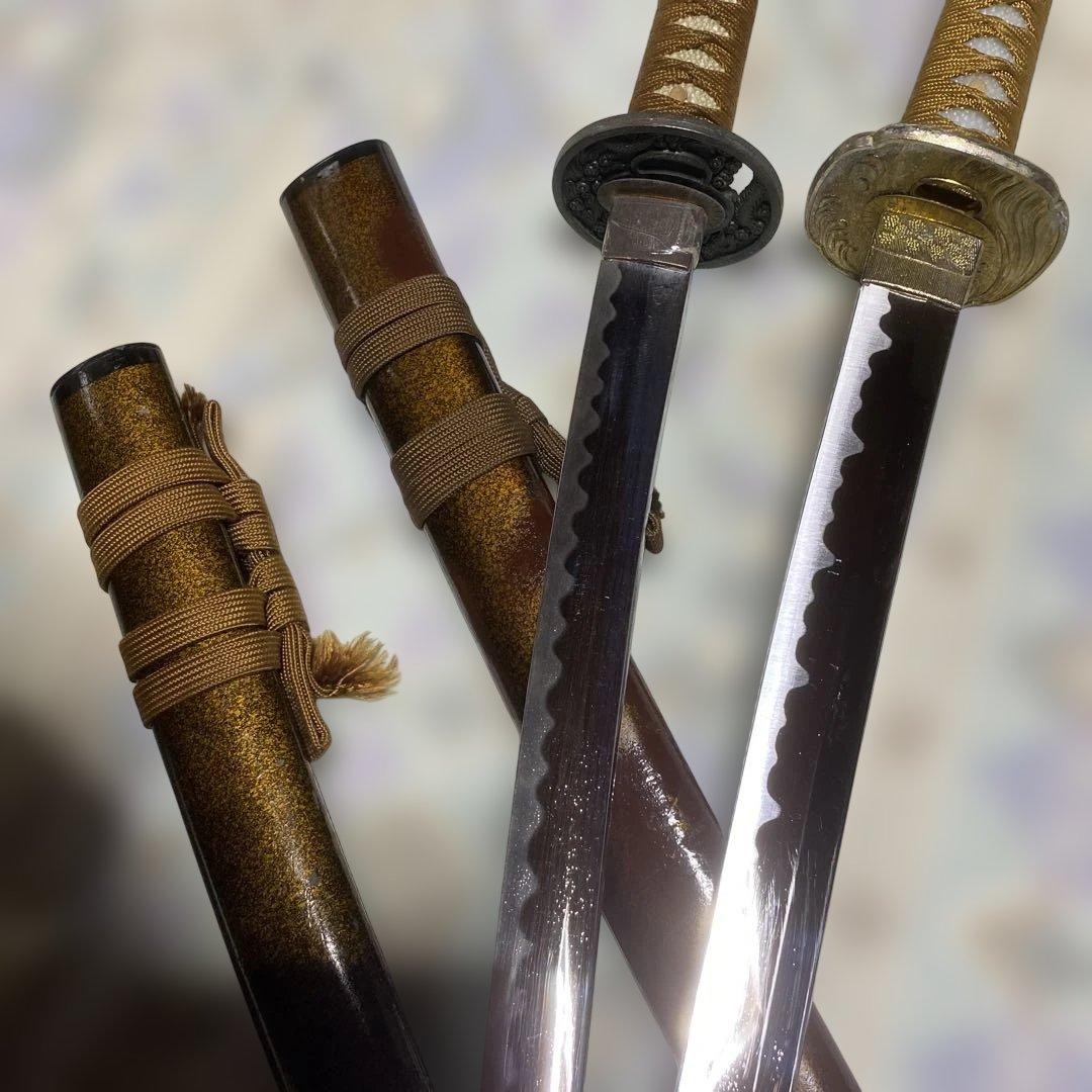 割安模造刀大小２本 金茶柄 梨地呂鞘