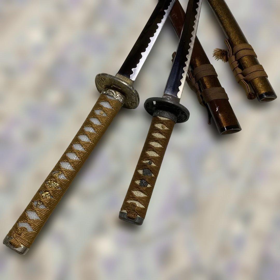 割安模造刀大小２本 金茶柄 梨地呂鞘