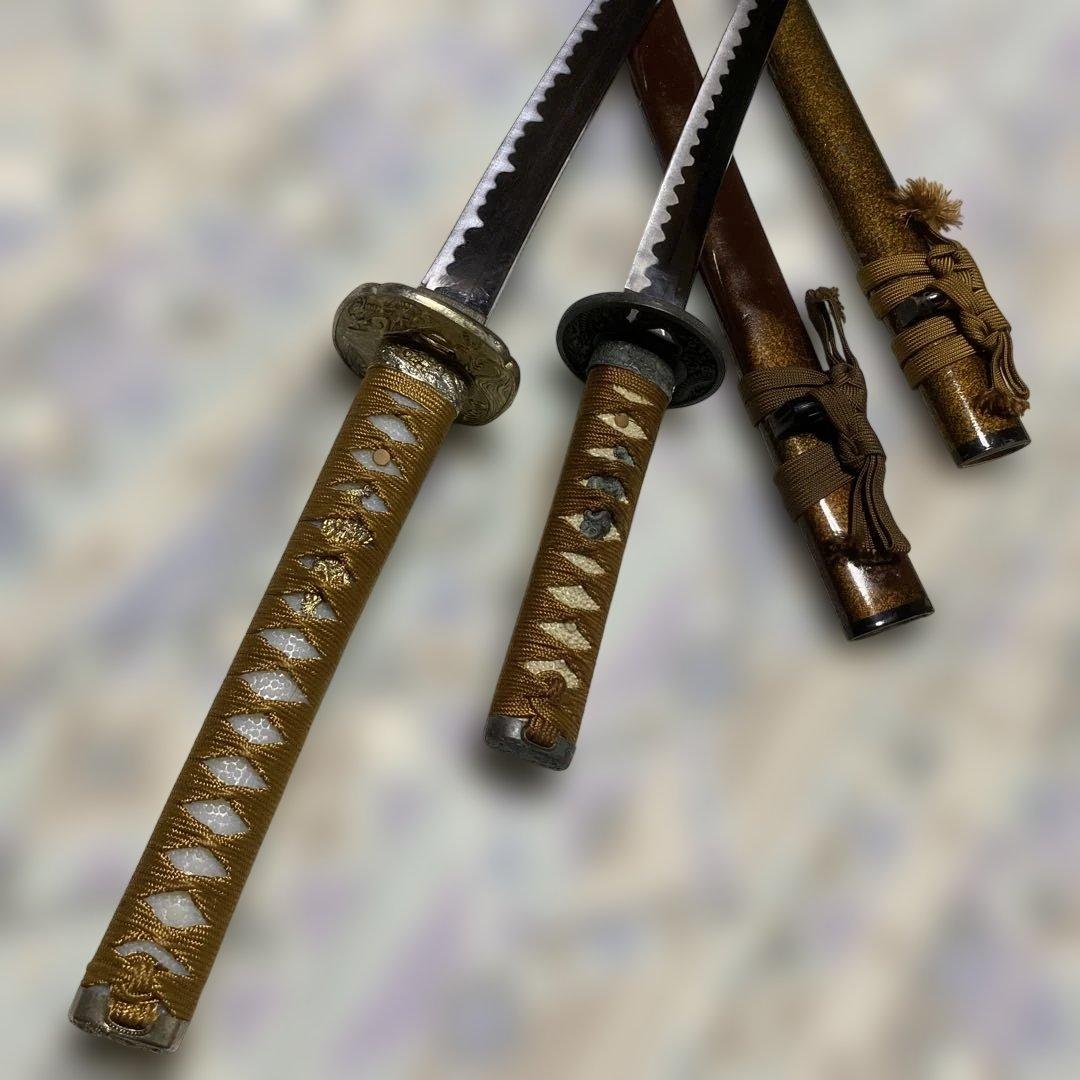 割安模造刀大小２本 金茶柄 梨地呂鞘