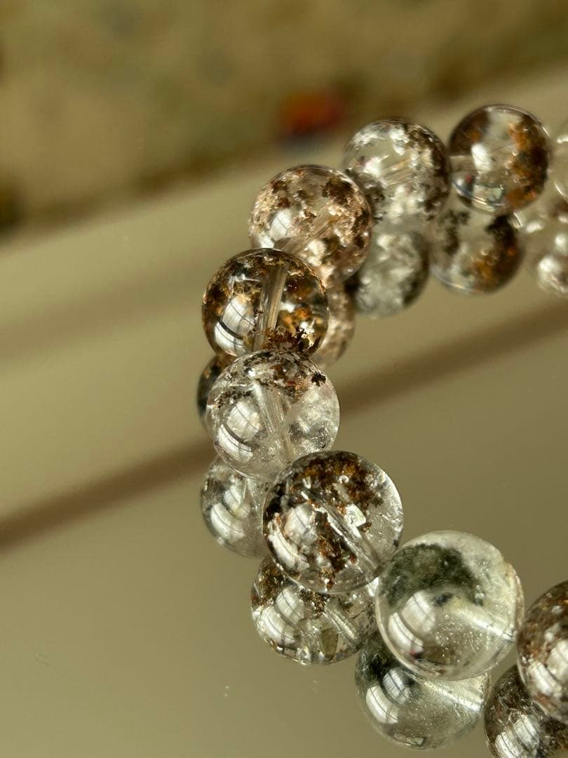 高品質 高透明度 ガーデンクォーツ ブレスレット 12mm玉 内径17cm