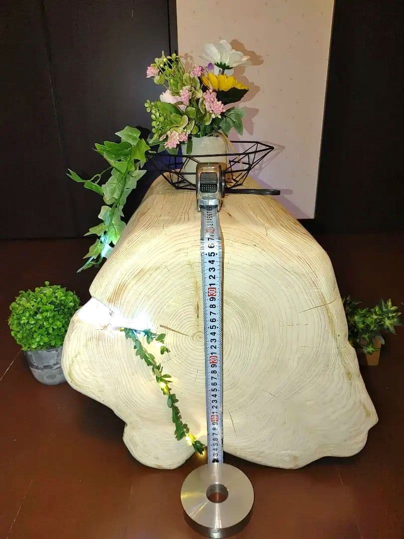 『限定価格』四国霊峰石鎚山産大型天然ひのき切り株ベンチ照明LEDライト付①ノ②