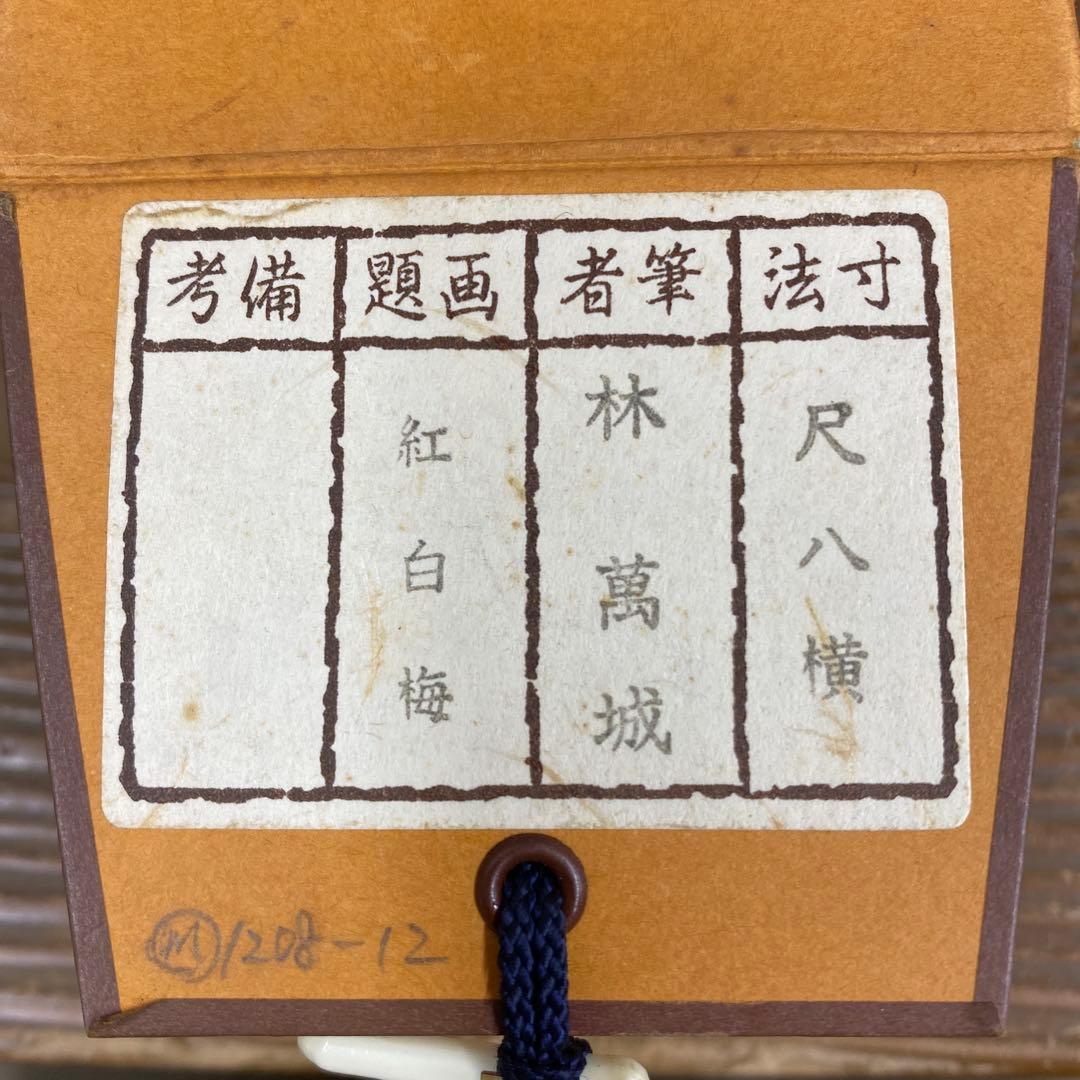 美品 掛け軸 林萬城作 紅白梅図 共箱 縁起物 年中掛け 盆栽