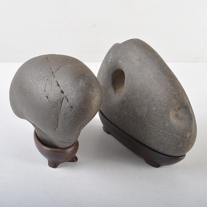 天然石　鑑賞石　天竜川　唐木台付　2点まとめて　C　R6210