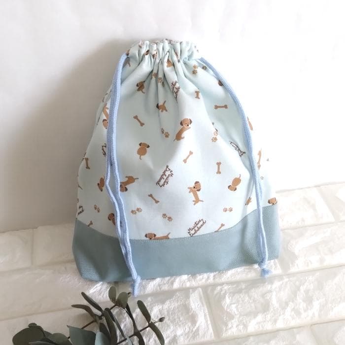 レッスンバッグ&上履き入れ&体操着袋・ミニチュアダックス・ブルー　＃n1406