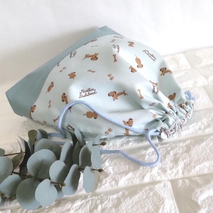 レッスンバッグ&上履き入れ&体操着袋・ミニチュアダックス・ブルー　＃n1406