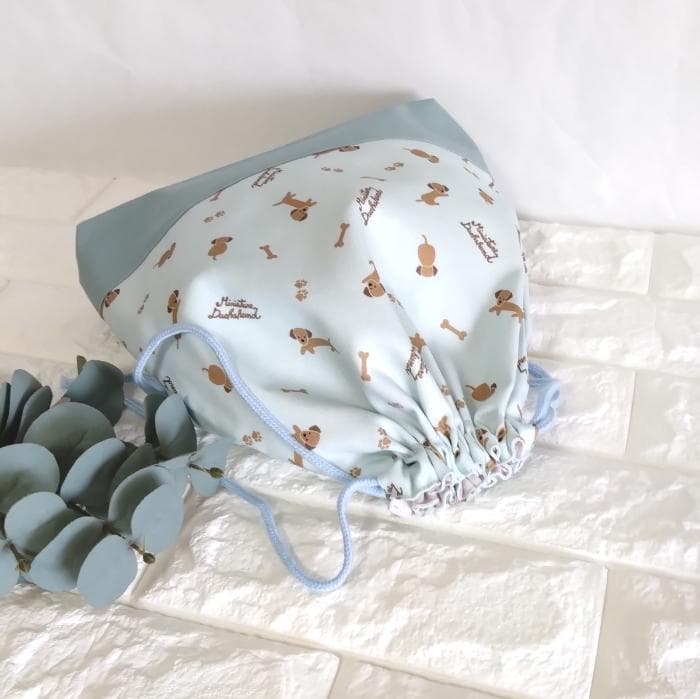 レッスンバッグ&上履き入れ&体操着袋・ミニチュアダックス・ブルー　＃n1406