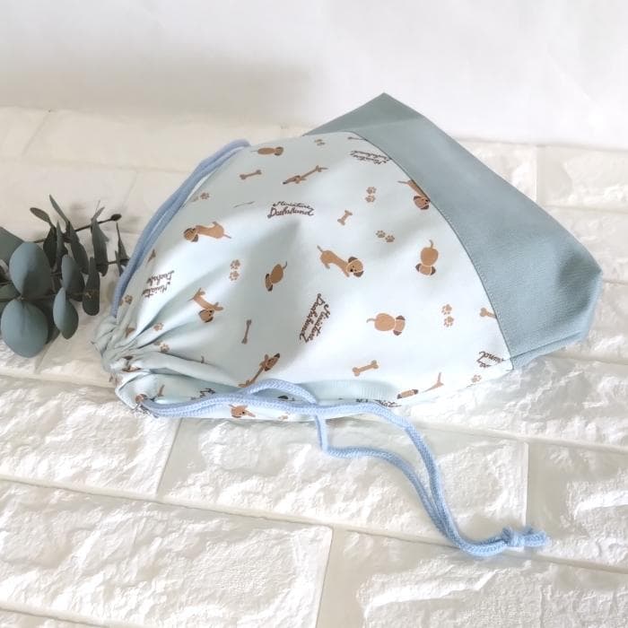 レッスンバッグ&上履き入れ&体操着袋・ミニチュアダックス・ブルー　＃n1406