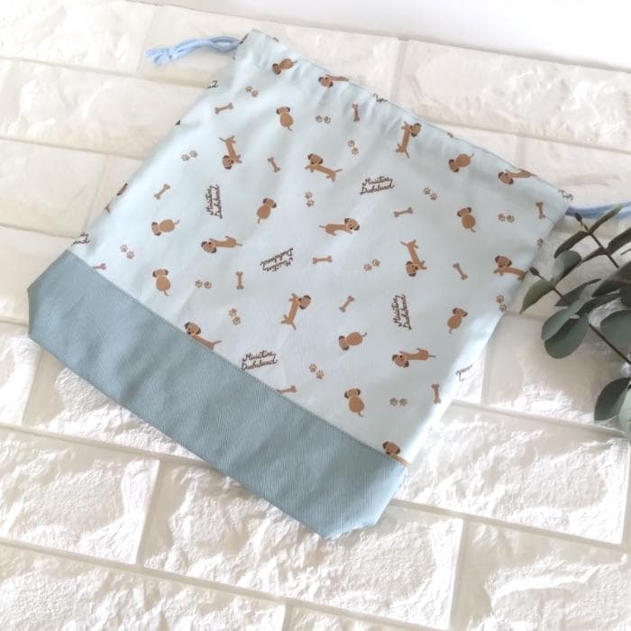 レッスンバッグ&上履き入れ&体操着袋・ミニチュアダックス・ブルー　＃n1406