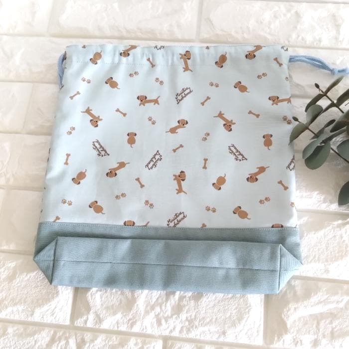 レッスンバッグ&上履き入れ&体操着袋・ミニチュアダックス・ブルー　＃n1406